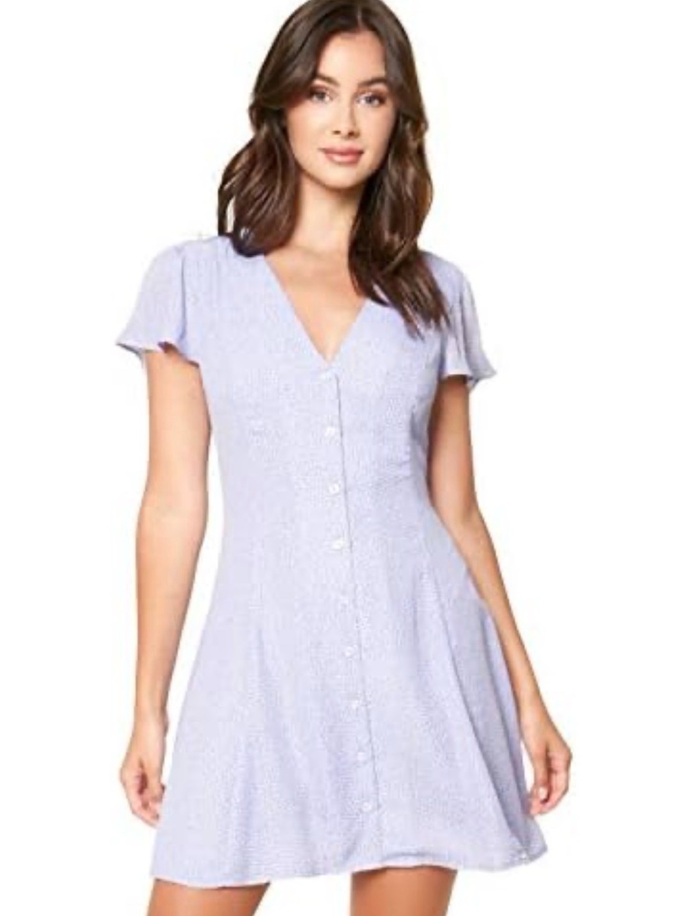 Sugarlips Light Lavender V-Neck Button-Front Fit & Flare Dress